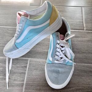 Vans Women's Pastel Blue and Yellow Sneakers